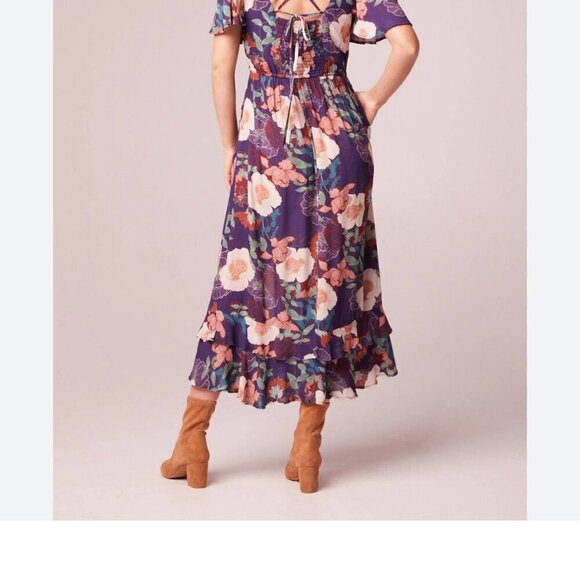 Women’s Band Of The Free Thea Floral Square Neck Midi Dress Purple - Picture 4 of 4